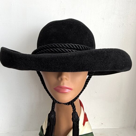 Vintage Don Anderson NY Midcentury Spanish Gaucho Cowboy Black Wide Brim Hat - Picture 4 of 10